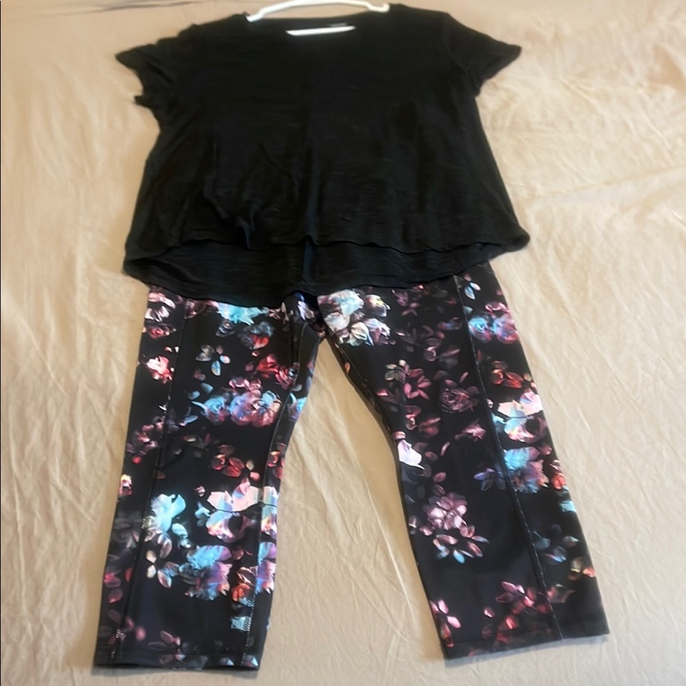 Black Top and Floral Leggings Set